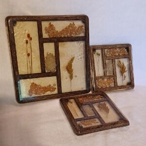 Rustic Botanical Resin Trivet Set Wall Decor
